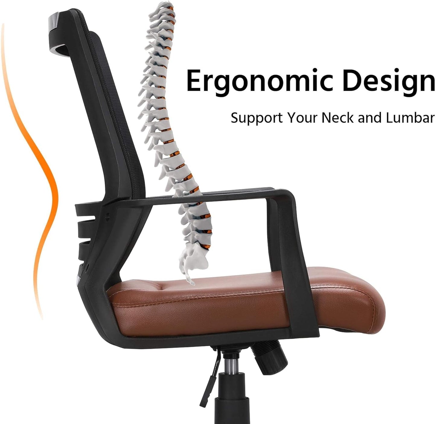 Ergonomic Office Chair – PU Leather & Mesh Design, Lumbar Support, Adjustable Height & Tilt, 265 lb Capacity, Swivel Desk Chair for Home or Office