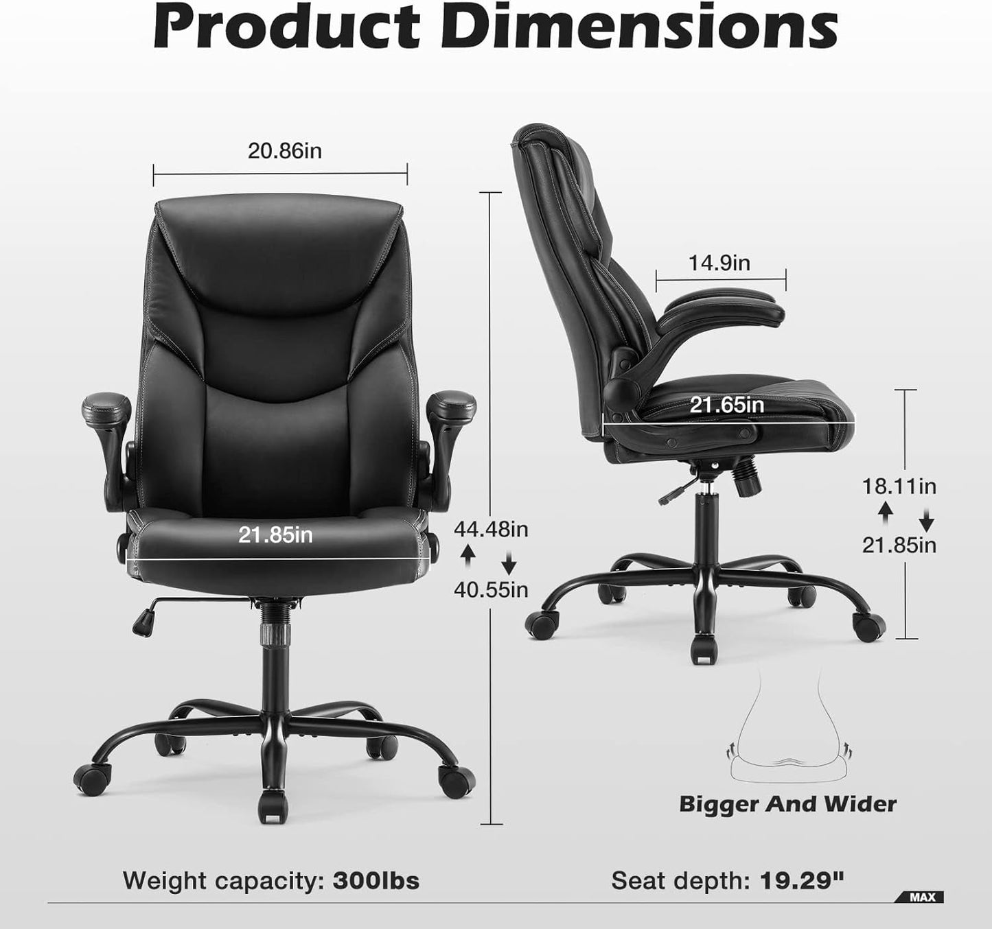 Ergonomic Executive Office Chair – High Back PU Leather, Adjustable Flip-Up Arms, Lumbar Support, Rocking Function, 360° Swivel, Easy Assembly