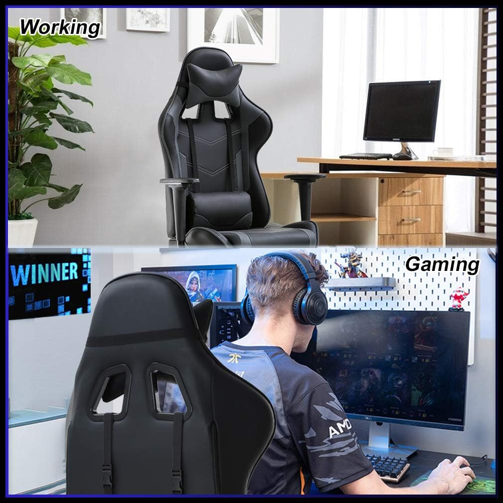 High-Back Ergonomic Gaming Chair with Lumbar Support – Reclining PC Office Chair with Headrest & 250 lb Capacity