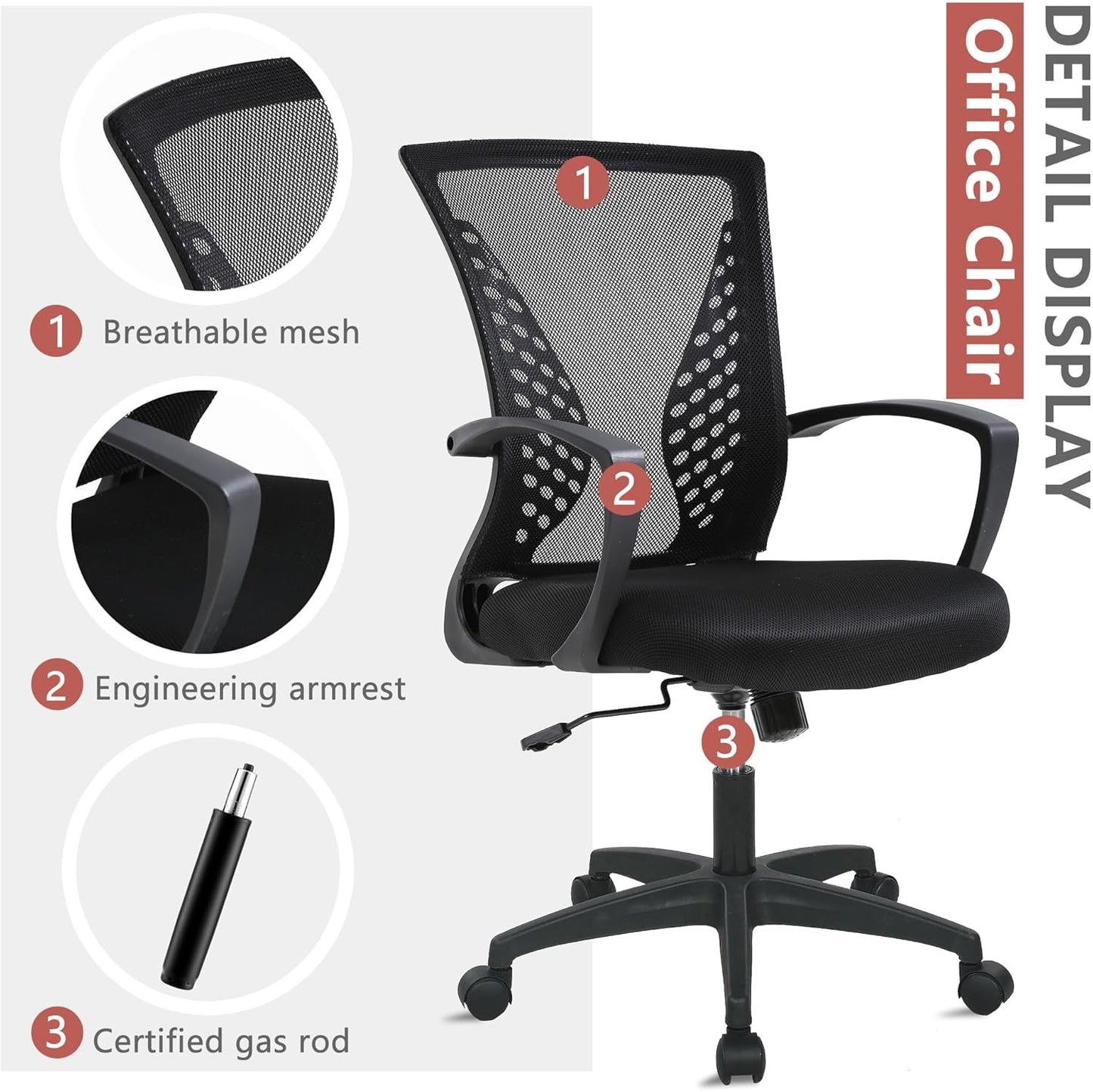 Ergonomic Mesh Office Gaming Chair – Adjustable Lumbar Support, 360° Swivel, Breathable Backrest, Height Adjustable, BIFMA Certified, Easy Assembly