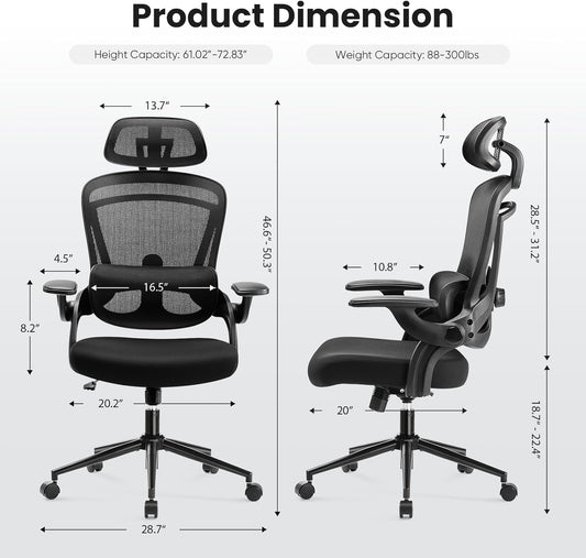Ergonomic Mesh Office Chair, High Back Desk Chair with 2D Headrest,
