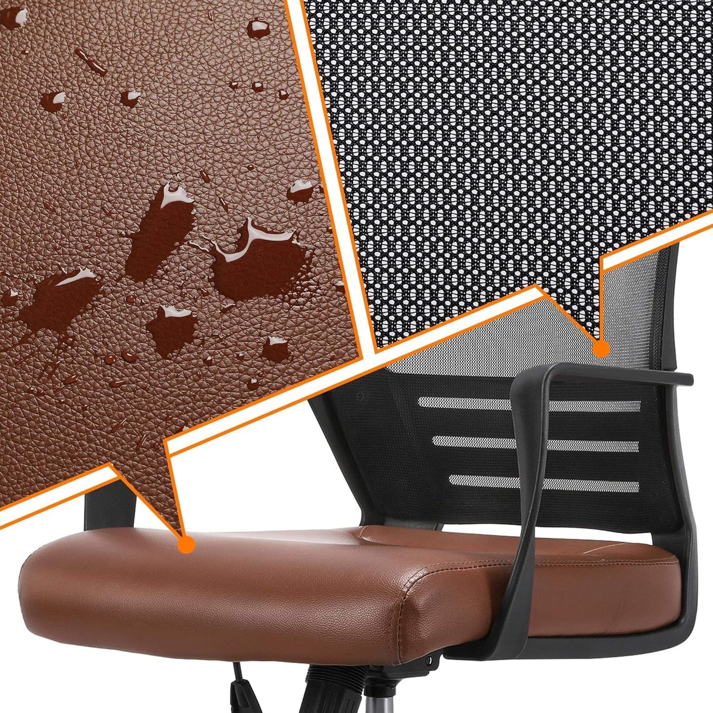 Ergonomic Office Chair – PU Leather & Mesh Design, Lumbar Support, Adjustable Height & Tilt, 265 lb Capacity, Swivel Desk Chair for Home or Office