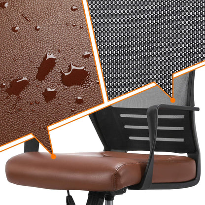 Ergonomic Office Chair – PU Leather & Mesh Design, Lumbar Support, Adjustable Height & Tilt, 265 lb Capacity, Swivel Desk Chair for Home or Office