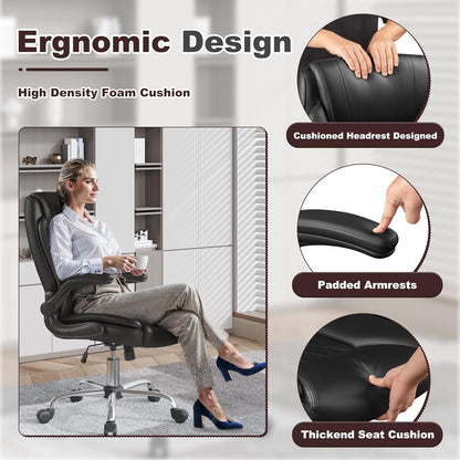 Ergonomic Executive Office Chair – High Back PU Leather, Adjustable Flip-Up Arms, Swivel & Rocking Function, Lumbar Support, 300 lb Capacity