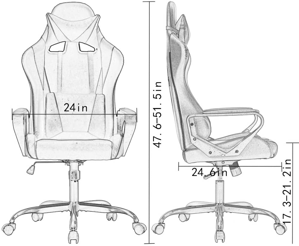 Ergonomic Gaming Chair with Lumbar Support – High Back PU Leather, Adjustable Recline 90–135°, 360° Swivel, Heavy-Duty Base, Easy Assembly