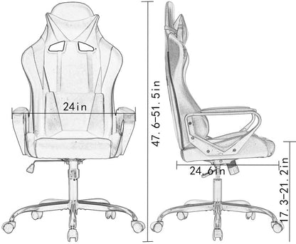 Ergonomic Gaming Chair with Lumbar Support – High Back PU Leather, Adjustable Recline 90–135°, 360° Swivel, Heavy-Duty Base, Easy Assembly
