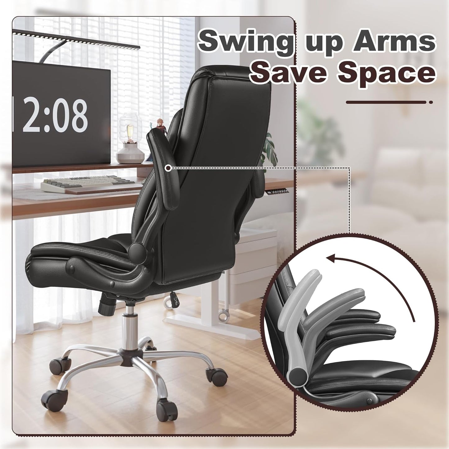Ergonomic Executive Office Chair – High Back PU Leather, Adjustable Flip-Up Arms, Swivel & Rocking Function, Lumbar Support, 300 lb Capacity