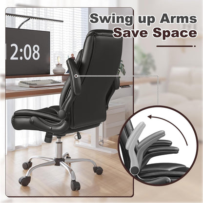 Ergonomic Executive Office Chair – High Back PU Leather, Adjustable Flip-Up Arms, Swivel & Rocking Function, Lumbar Support, 300 lb Capacity