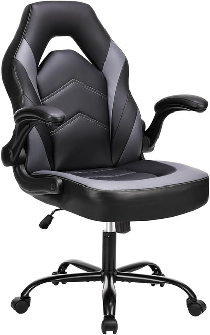 Ergonomic Gaming Chair – PU Leather, Lumbar Support, Flip-Up Arms, Rocking Function, 360° Swivel, Adjustable Height – High-Back Computer Desk Chair