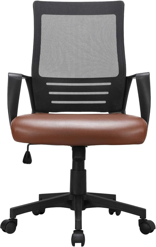 Ergonomic Office Chair – PU Leather & Mesh Design, Lumbar Support, Adjustable Height & Tilt, 265 lb Capacity, Swivel Desk Chair for Home or Office