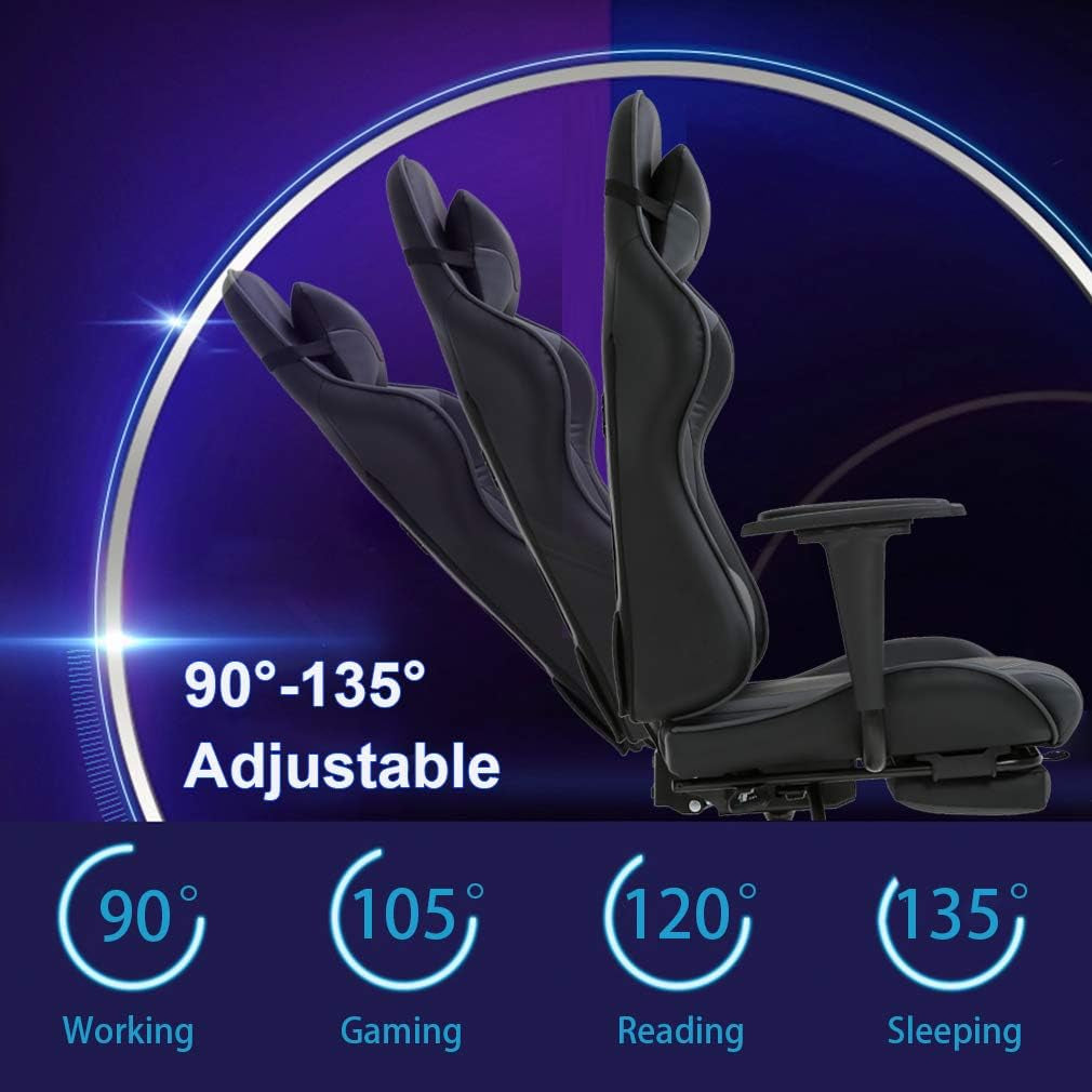 High-Back Ergonomic Gaming Chair with Lumbar Support – Reclining PC Office Chair with Headrest & 250 lb Capacity