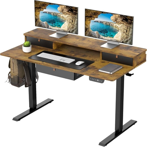 Electric Standing Desk with 3 Drawers & Monitor Shelf – Adjustable Height 27.9" to 45.7" Storage Side Pocket – Home Office Sit Stand Desk