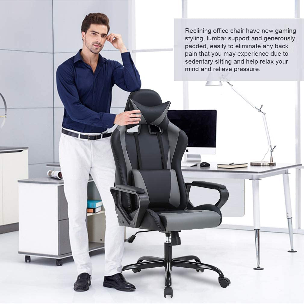 Ergonomic Gaming Chair with Lumbar Support – High Back PU Leather, Adjustable Recline 90–135°, 360° Swivel, Heavy-Duty Base, Easy Assembly