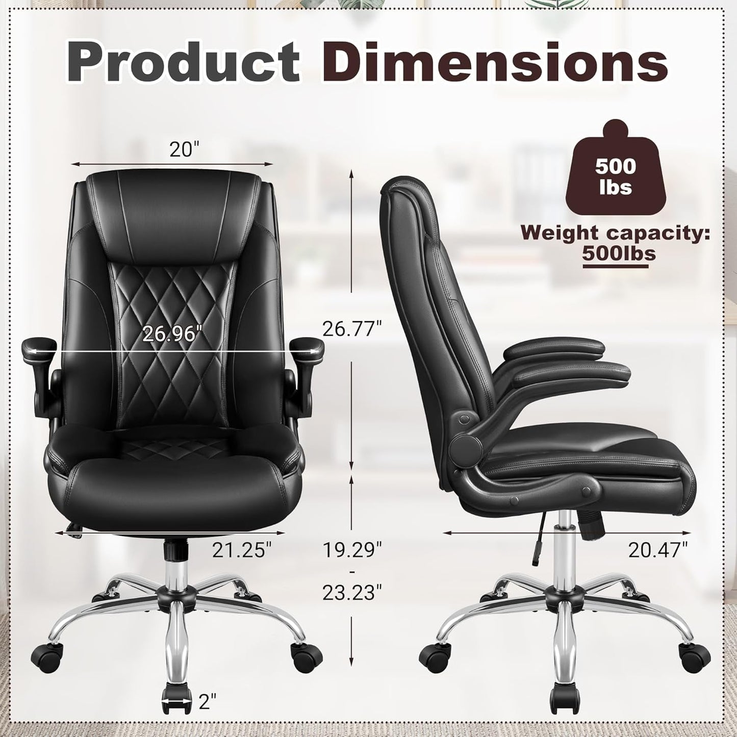 Ergonomic Executive Office Chair – High Back PU Leather, Adjustable Flip-Up Arms, Swivel & Rocking Function, Lumbar Support, 300 lb Capacity
