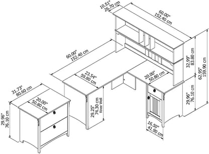 Salinas L-Shaped Home Office Desk with Hutch and File Cabinet – 60W Corner Desk with Storage