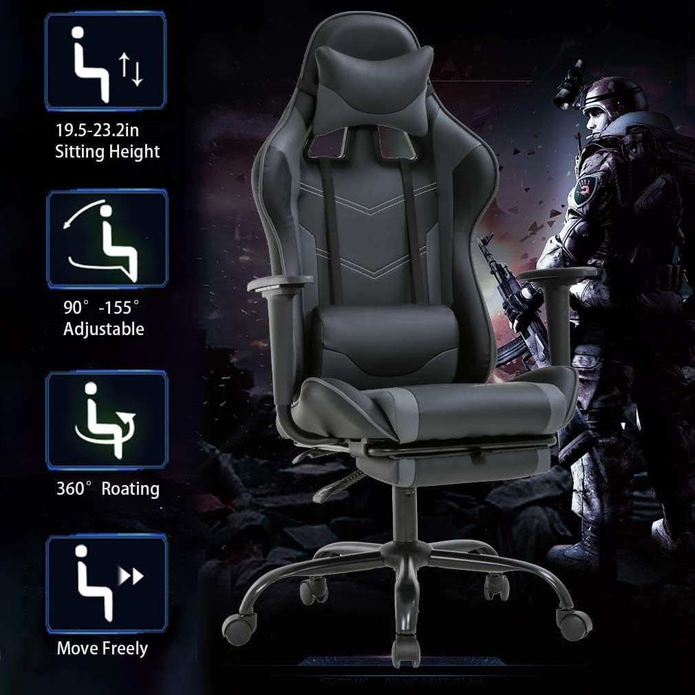 High-Back Ergonomic Gaming Chair with Lumbar Support – Reclining PC Office Chair with Headrest & 250 lb Capacity