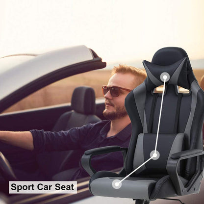 Ergonomic Gaming Chair with Lumbar Support – High Back PU Leather, Adjustable Recline 90–135°, 360° Swivel, Heavy-Duty Base, Easy Assembly
