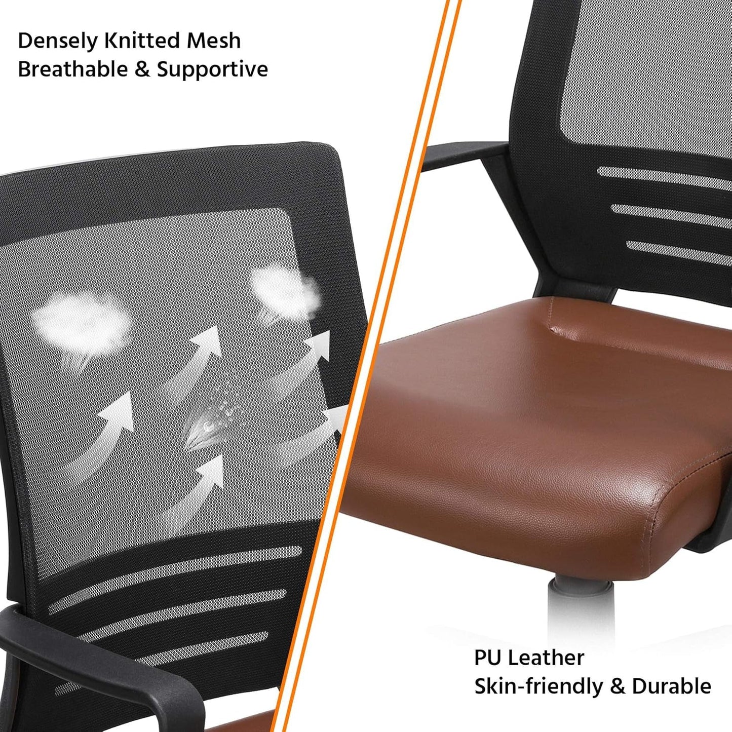 Ergonomic Office Chair – PU Leather & Mesh Design, Lumbar Support, Adjustable Height & Tilt, 265 lb Capacity, Swivel Desk Chair for Home or Office