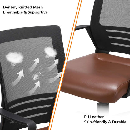 Ergonomic Office Chair – PU Leather & Mesh Design, Lumbar Support, Adjustable Height & Tilt, 265 lb Capacity, Swivel Desk Chair for Home or Office