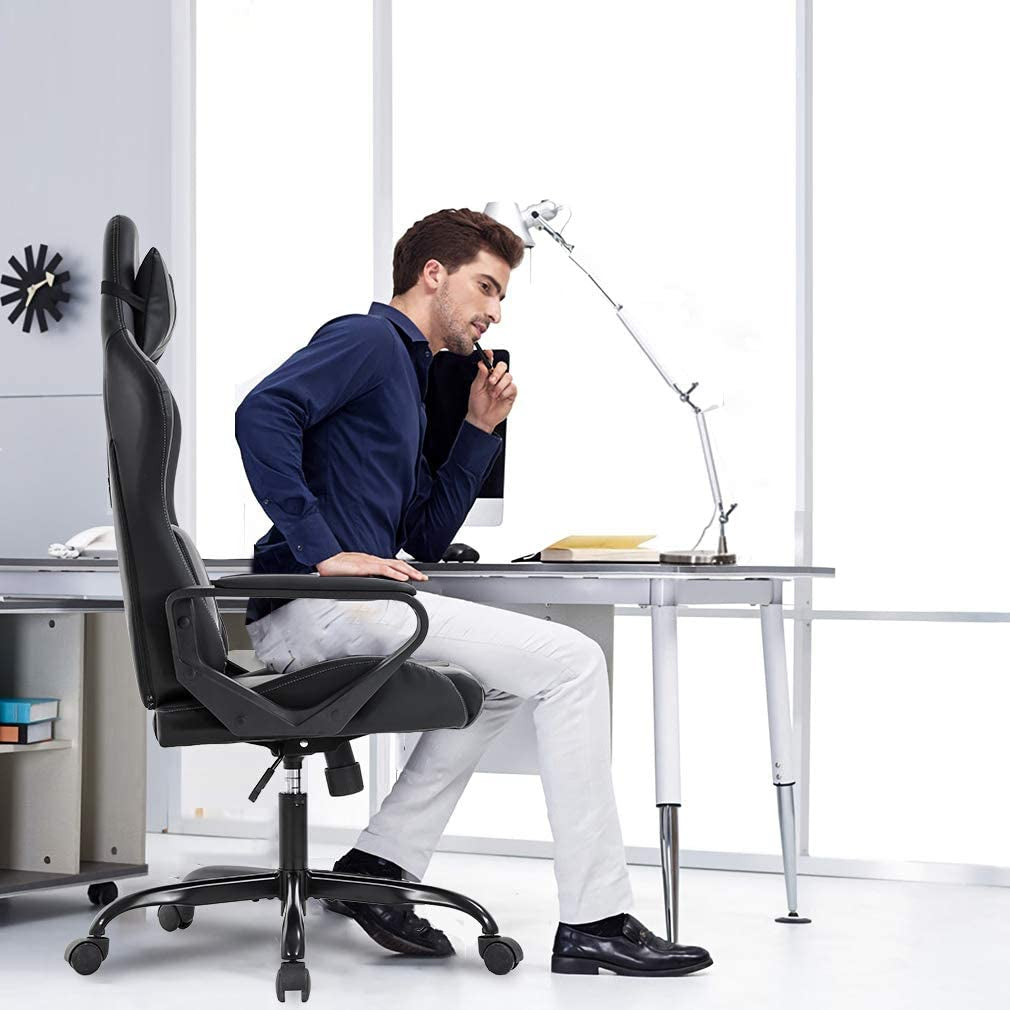 Ergonomic Gaming Chair with Lumbar Support – High Back PU Leather, Adjustable Recline 90–135°, 360° Swivel, Heavy-Duty Base, Easy Assembly