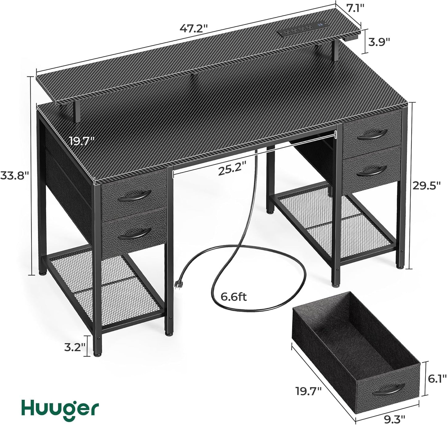47" LED Gaming Desk with 4 Storage Drawers – RGB Lights, USB/Type-C Charging & Monitor Stand