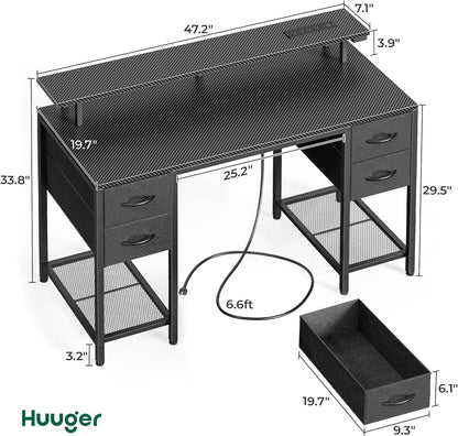47" LED Gaming Desk with 4 Storage Drawers – RGB Lights, USB/Type-C Charging & Monitor Stand