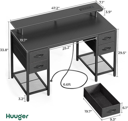 47" LED Gaming Desk with 4 Storage Drawers – RGB Lights, USB/Type-C Charging & Monitor Stand