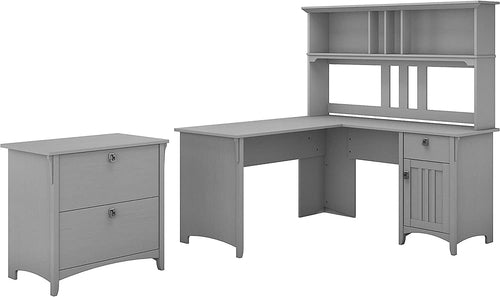 Salinas L-Shaped Home Office Desk with Hutch and File Cabinet – 60W Corner Desk with Storage