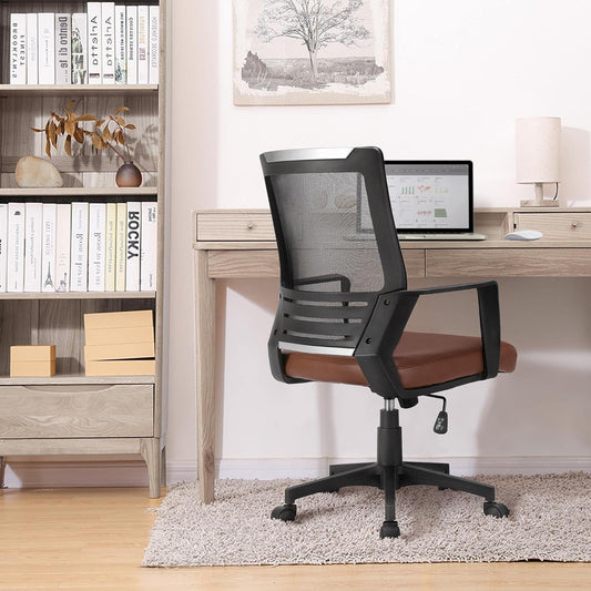 Ergonomic Office Chair – PU Leather & Mesh Design, Lumbar Support, Adjustable Height & Tilt, 265 lb Capacity, Swivel Desk Chair for Home or Office