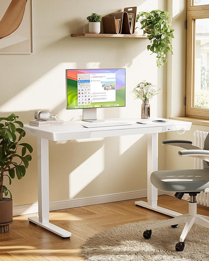 48"x24" Electric Standing Desk with Drawer – Whole Piece Wood Grain Tabletop, USB & USB-C Charging Ports – Sit Stand Desk for Home Office