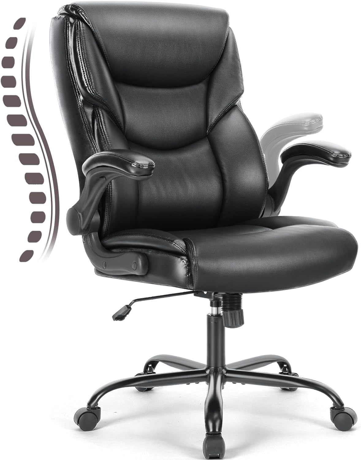 Ergonomic Executive Office Chair – High Back PU Leather, Adjustable Flip-Up Arms, Lumbar Support, Rocking Function, 360° Swivel, Easy Assembly