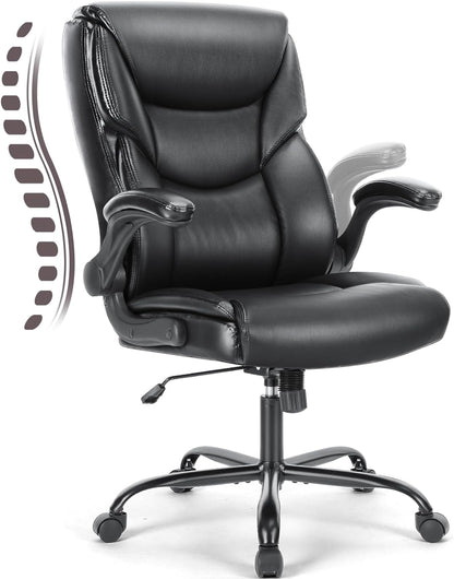 Ergonomic Executive Office Chair – High Back PU Leather, Adjustable Flip-Up Arms, Lumbar Support, Rocking Function, 360° Swivel, Easy Assembly