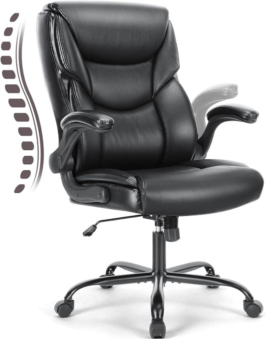 Ergonomic Executive Office Chair – High Back PU Leather, Adjustable Flip-Up Arms, Lumbar Support, Rocking Function, 360° Swivel, Easy Assembly