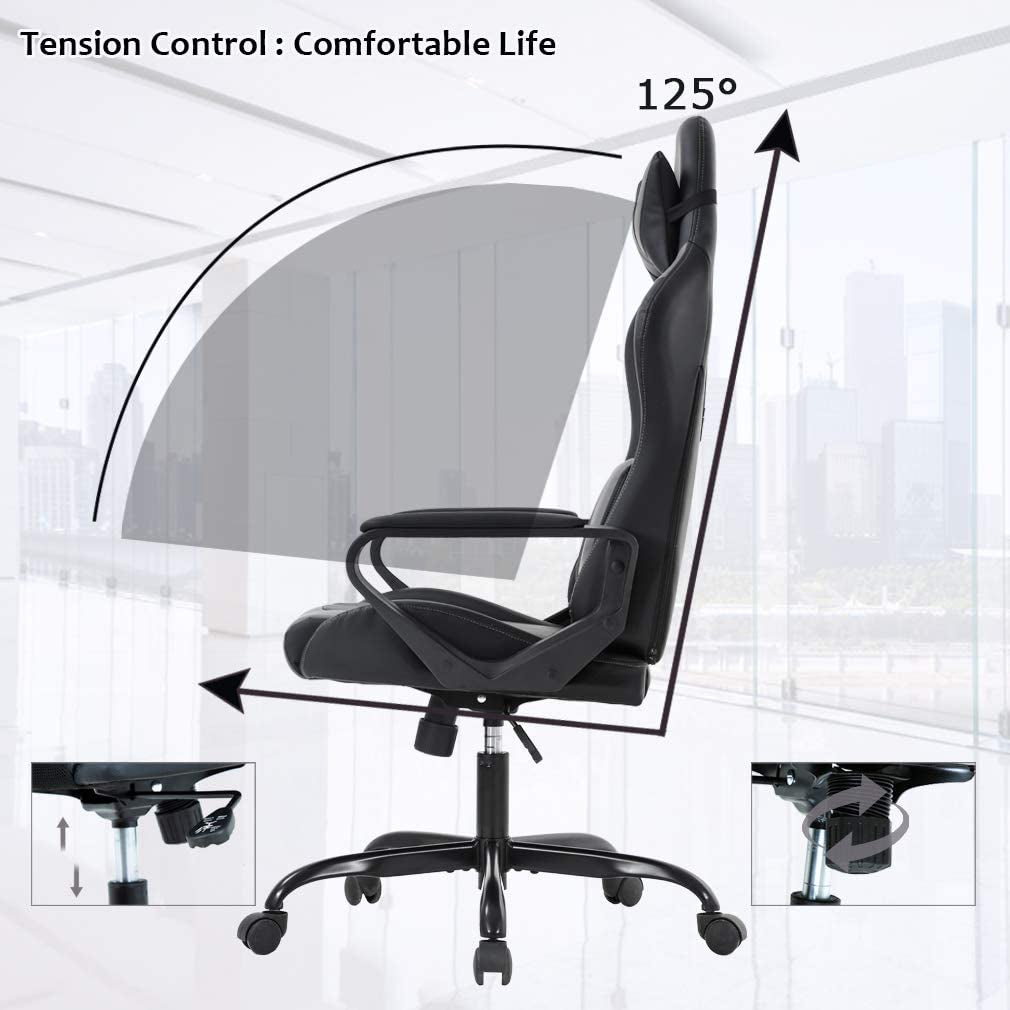 Ergonomic Gaming Chair with Lumbar Support – High Back PU Leather, Adjustable Recline 90–135°, 360° Swivel, Heavy-Duty Base, Easy Assembly