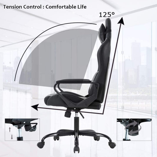 Ergonomic Gaming Chair with Lumbar Support – High Back PU Leather, Adjustable Recline 90–135°, 360° Swivel, Heavy-Duty Base, Easy Assembly