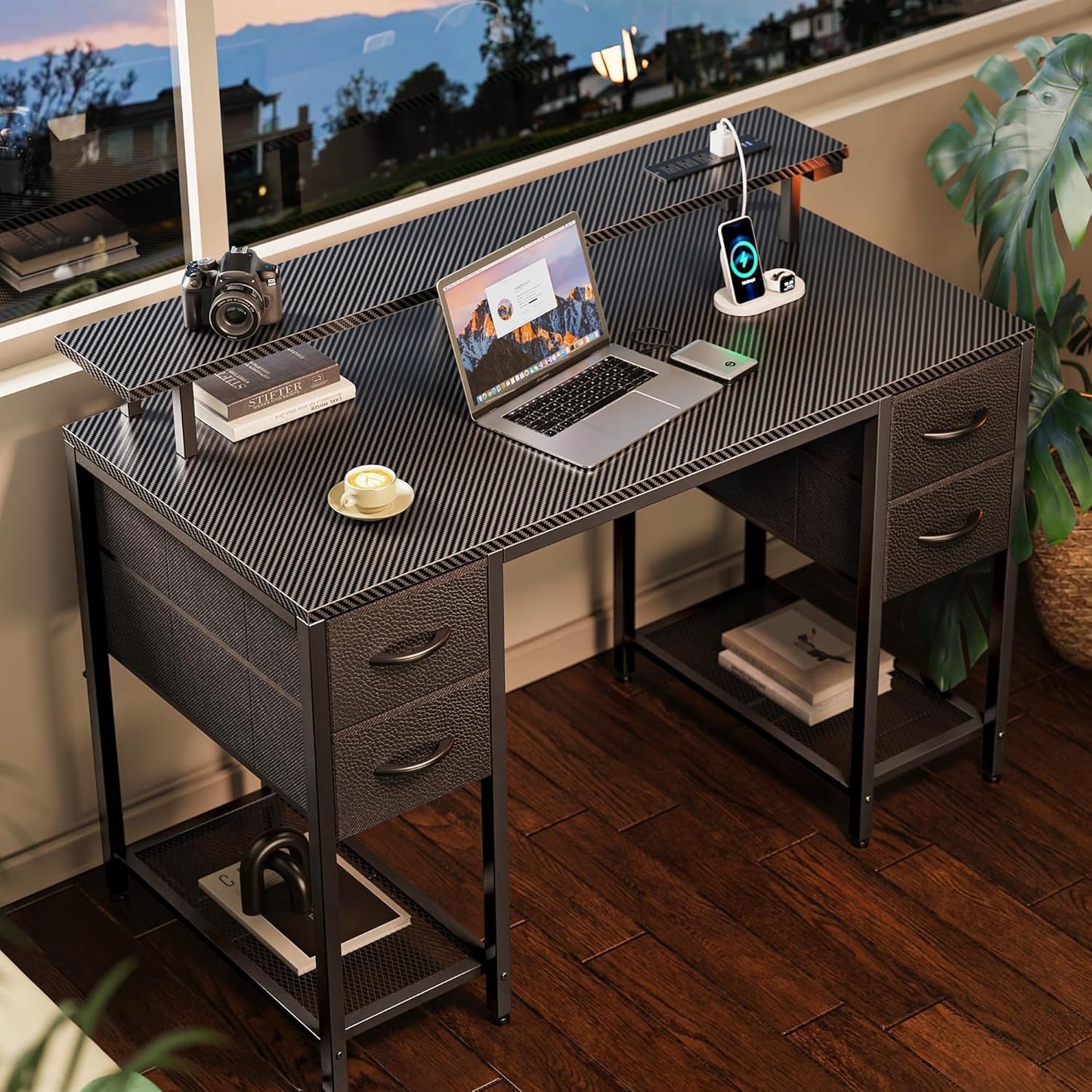 47" LED Gaming Desk with 4 Storage Drawers – RGB Lights, USB/Type-C Charging & Monitor Stand