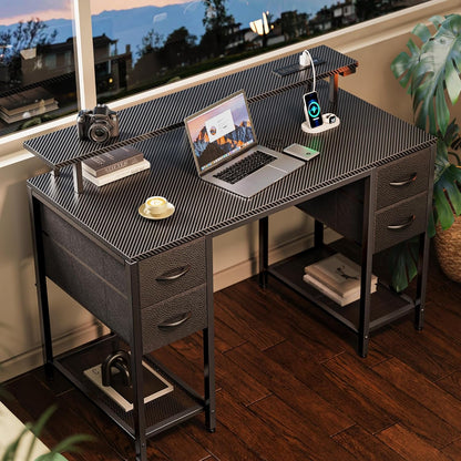 47" LED Gaming Desk with 4 Storage Drawers – RGB Lights, USB/Type-C Charging & Monitor Stand