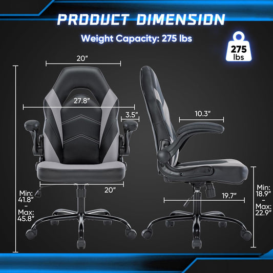 Ergonomic Gaming Chair – PU Leather, Lumbar Support, Flip-Up Arms, Rocking Function, 360° Swivel, Adjustable Height – High-Back Computer Desk Chair