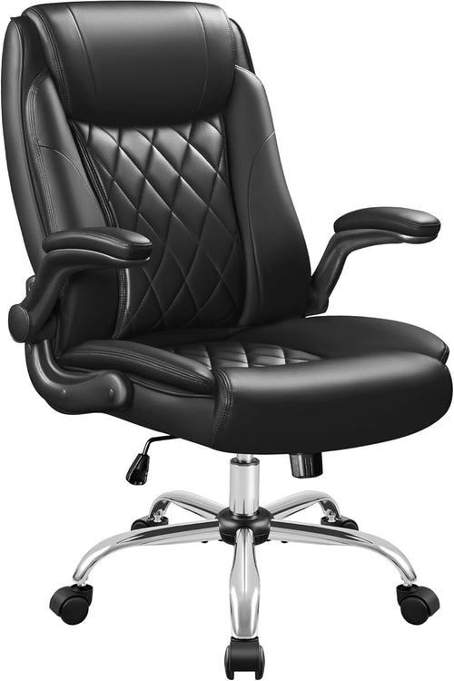 Ergonomic Executive Office Chair – High Back PU Leather, Adjustable Flip-Up Arms, Swivel & Rocking Function, Lumbar Support, 300 lb Capacity